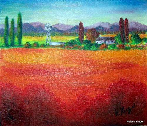Farm between the trees - 220x260mm - acrylic painting - buy DIRECTLY from Helena