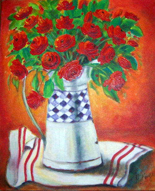 Beautiful red roses - 500x600x44mm - acrylic painting - buy DIRECTLY from Helena