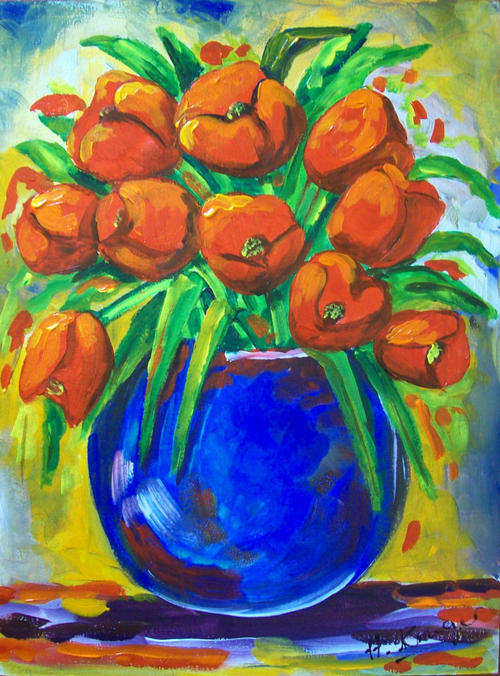 Helena Tulips - 300x400mm - acrylic on board - by Helena Kruger