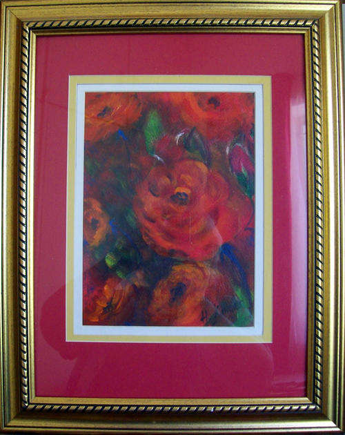 Framed red roses - 480x380mm - acrylic painting - buy DIRECTLY from Helena