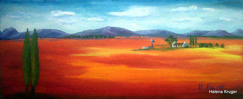 Serene red landscape - 200x400x22mm - by Helena Kruger