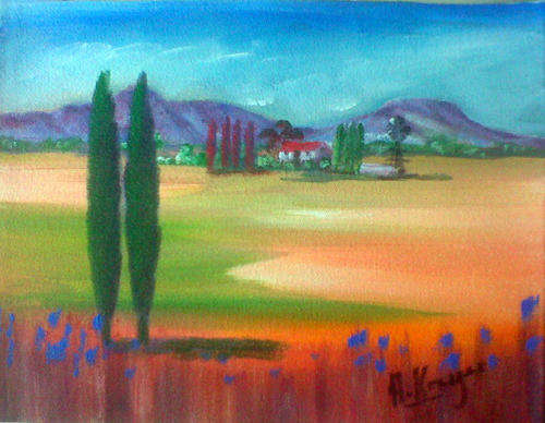 Very small farm - 200x260mm by SA Artist Helena Kruger