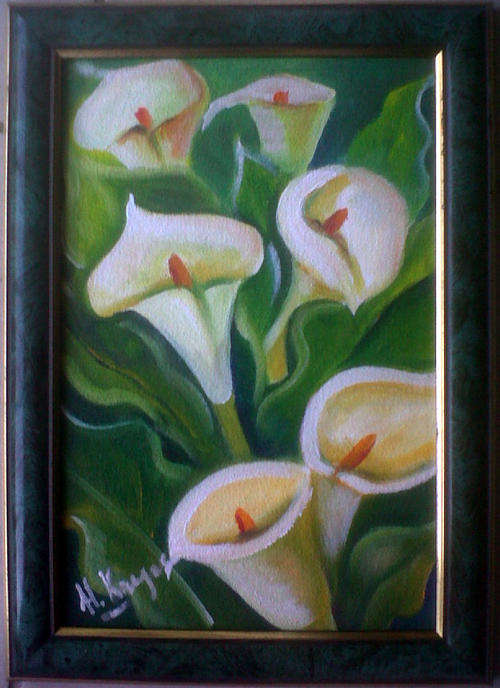 Small framed arums - 250x350mm by SA Artist Helena Kruger