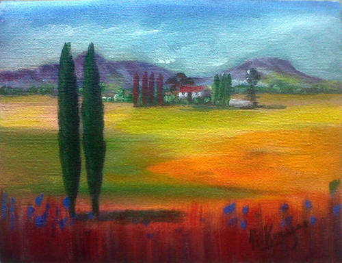Very small farm - 200x260mm by SA Artist Helena Kruger
