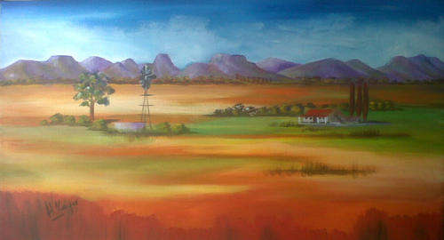 Peacefull landscape - 500x900x30mm - LARGE painting by SA Artist Helena Kruger