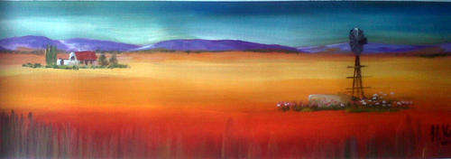 Peacefull orange landscape - 140x490mm - by SA Artist Helena Kruger