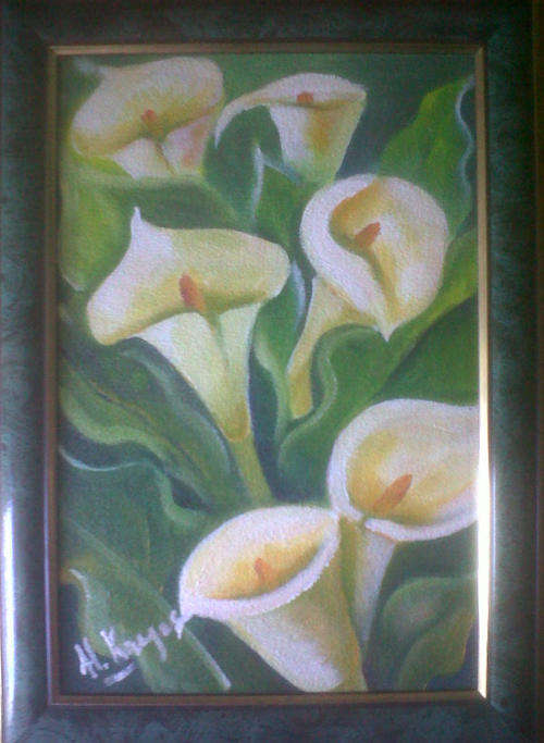 Framed arums - 250x350mm by SA Artist Helena Kruger
