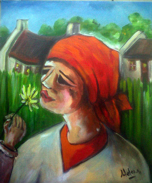 Mommy smell the daisie - 500x600mm - by SA Artist Helena Kruger