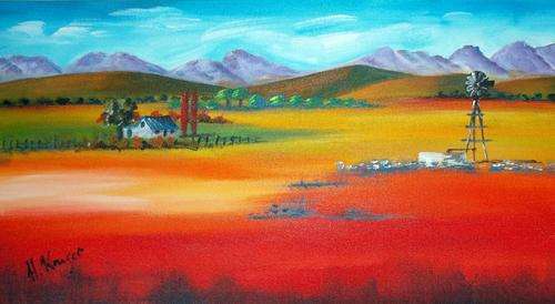 Two trees - 300x600mm - original acrylic by SA Artist Helena Kruger