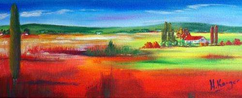 Farm between trees - 20x600mm - original acrylic by SA Artist Helena Kruger
