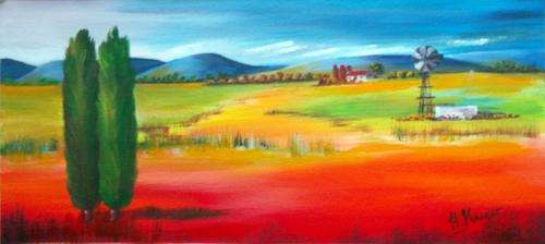 Farm far away - 270x600mm - original acrylic by SA Artist Helena Kruger