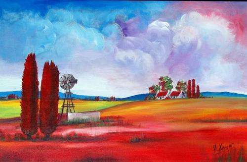 Country scene - large original painting - Crazy R1!!!!!!!!!!!!!! No Reserve!