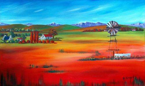 Windmill on the farm - original Helena Kruger - 450x750mm