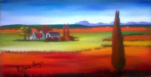 Tree in the country - original Helena Kruger - 250x500mm