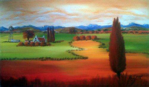Skemer op die plaas - original Helena Kruger - 350x600mm