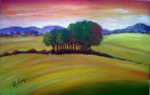 Trees on the hill - original Helena Kruger - 250x400x22mm