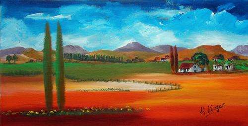 Huisie in die berge  - original Helena Kruger - 260x500mm