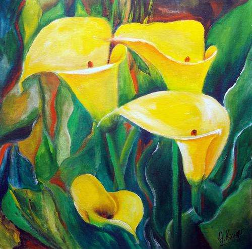Yellow Arums? - original Helena Kruger - 500x500mm