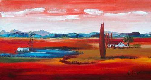 Orange landscape - original Helena Kruger - 350x700mm