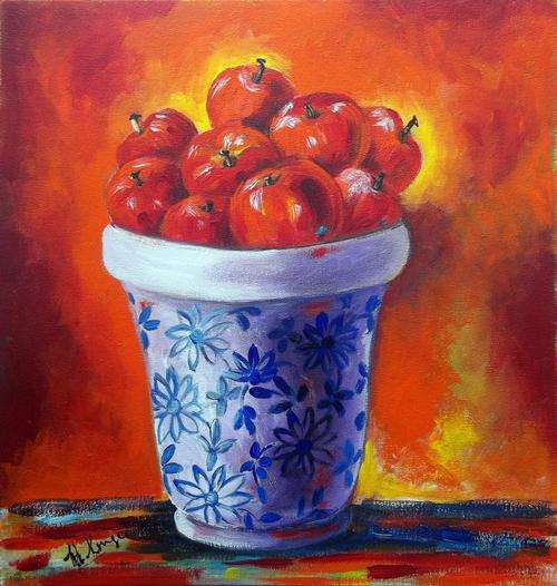 Apples in red - original Helena Kruger - 470x500mm