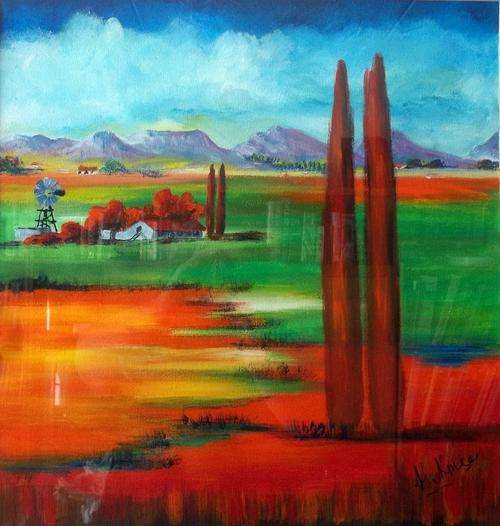 Red trees in the country -  original Helena Kruger - 470x490mm