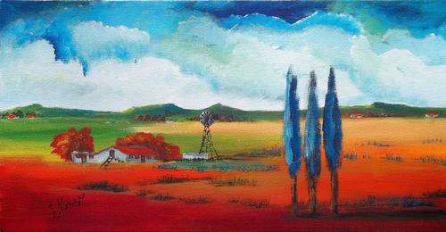 Three blue trees -  original Helena Kruger - 300x600mm