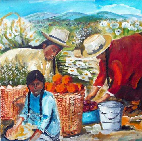 Selling flowers and fruit - original Helena Kruger - 550x550x22mm