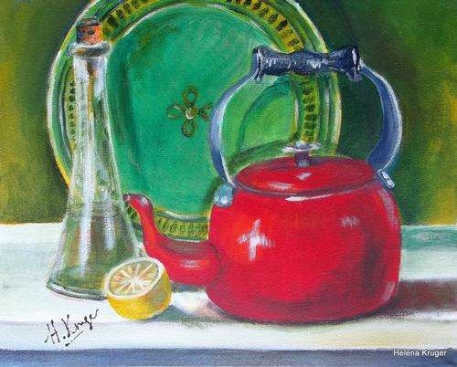 The red kettle -  original Helena Kruger - 350x430mm