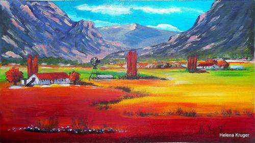 Red landscape -  original Helena Kruger - 300x560mm