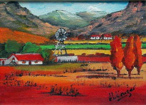 Original Helena Kruger(1957- )  -  FRAMED farm(1) - 290x340mm
