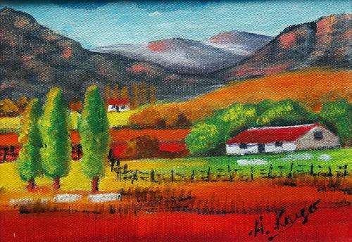 Original Helena Kruger(1957- )  -  FRAMED farm(2) - 290x340mm