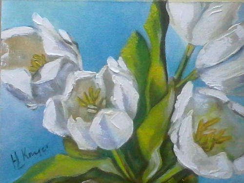 White tulips - Original Acrylic by HELENA(1957-)  - 300x400mm