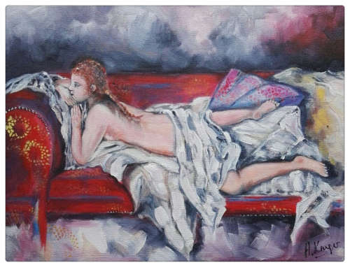 THE RED COUCH - WOW! STUNNING Original by H Kruger(1957-)   - 450x600x22mm