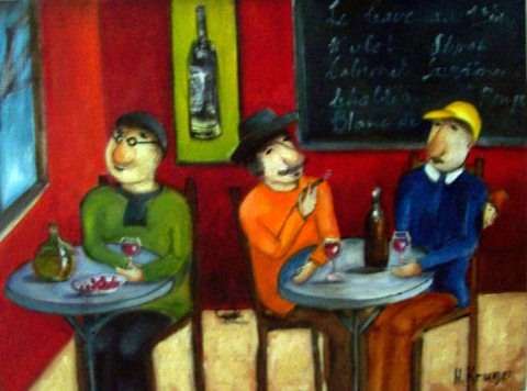 Cafe Scene in oil - blocked stretched canvas - 30x40x4.4cm -by Helene Kruger