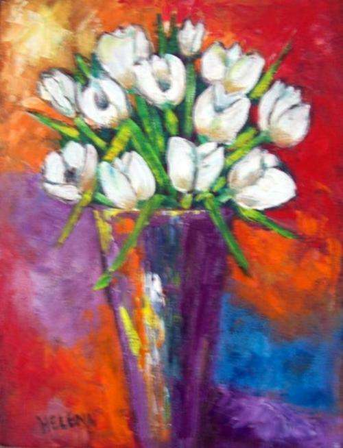 White Tulips - 300x400x44 - oil on blocked stretched canvas - by Helene Kruger