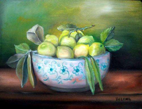 Limes or lemons? - 300x400x44 - oil on blocked stretched canvas - by Helene Kruger