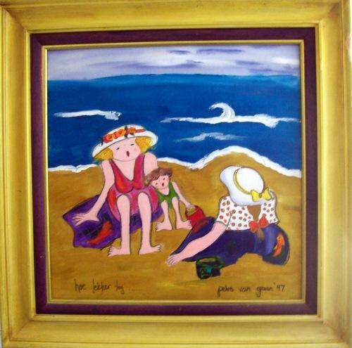 Hoe lekker tog! Framed - 820x820mm - naive painting by Petro van Graan