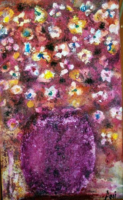 Flowers - 300x500x44mm - MIXED MEDIA on blocked canvas - by famous  Cape Town artist ANI VLOK