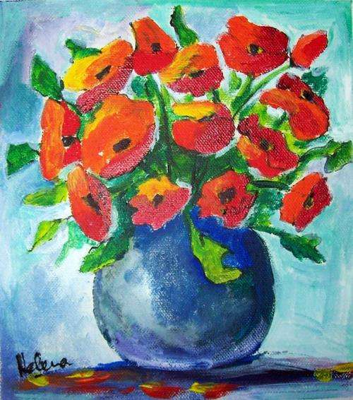 Red poppies - 180x200mm by HELENA KRUGER