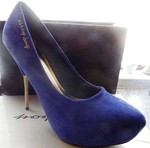 Ladies sissy boy blue with gold  heels shoes size 8 - FREE POSTAGE IN SOUTH AFRICA
