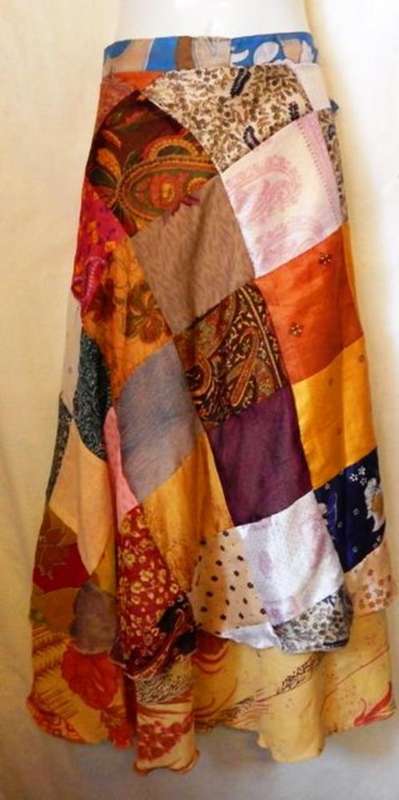 Indian silk patch wrap skirt   - POSTAGE  FREE IN S.A.