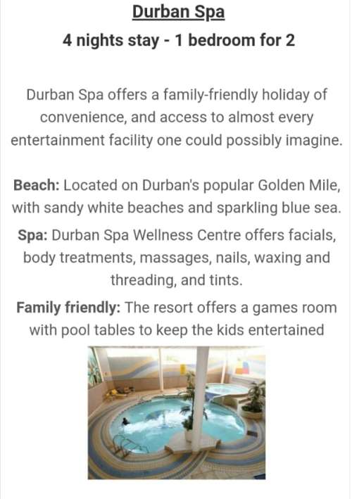 Durban spa 10-14 February 2020 - Valentines week 2 sleeper