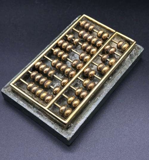 Vintage Miniature Brass and Marble Abacus Paperweight
