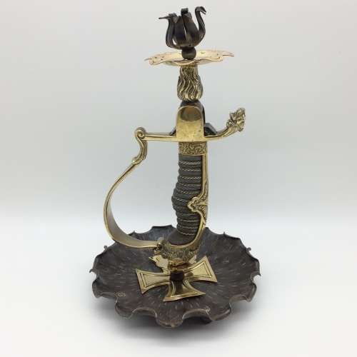 WWI - Trench Art 'Lion Head' Imperial German Artillery Officers Sword Hilt Candlestick