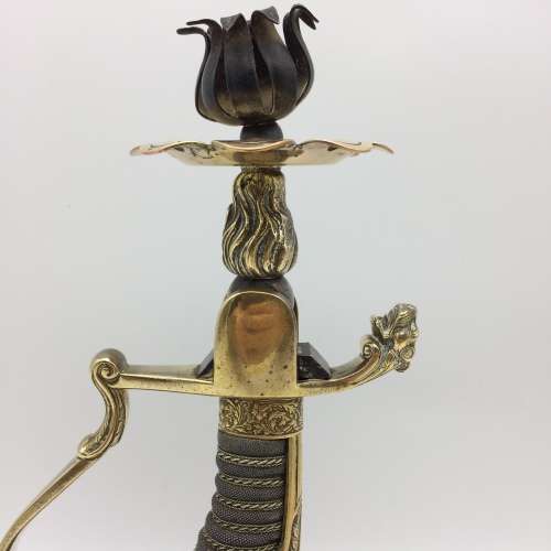 WWI - Trench Art 'Lion Head' Imperial German Artillery Officers Sword Hilt Candlestick