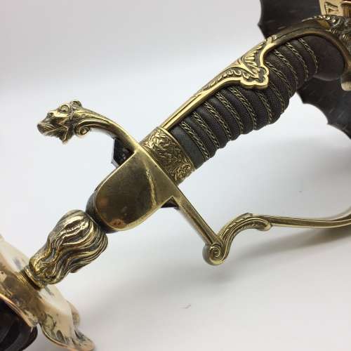 WWI - Trench Art 'Lion Head' Imperial German Artillery Officers Sword Hilt Candlestick