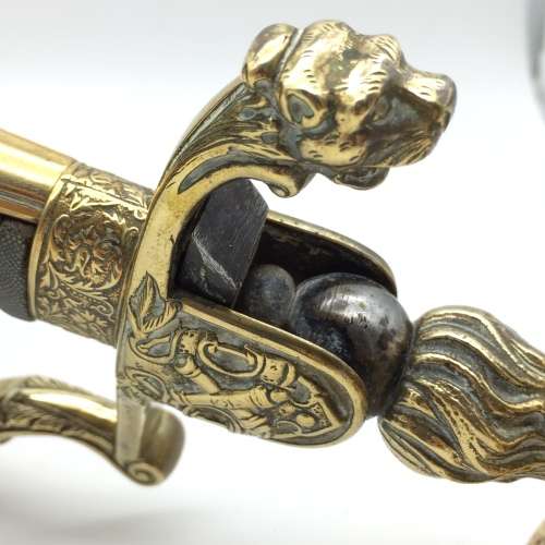 WWI - Trench Art 'Lion Head' Imperial German Artillery Officers Sword Hilt Candlestick