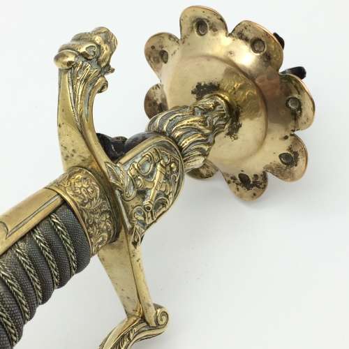 WWI - Trench Art 'Lion Head' Imperial German Artillery Officers Sword Hilt Candlestick