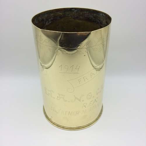 WWI - Large P.O.W./Trench Art Artillery Brass Shell ( Lt. A.N.G. CARSWEL R.F.A. ) (For Ralph)