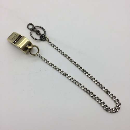 Antique Solid Silver Fob Chain with a S.A. Railways Brass `ACME THUNDERER` Whistle